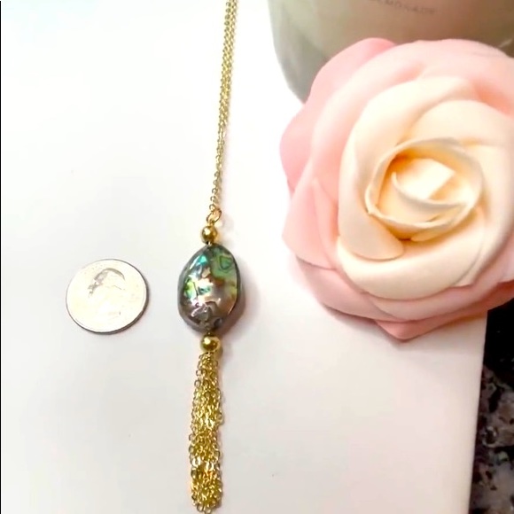 Abalone Shell Necklace, Tassel Gold Plated - Picture 5 of 9